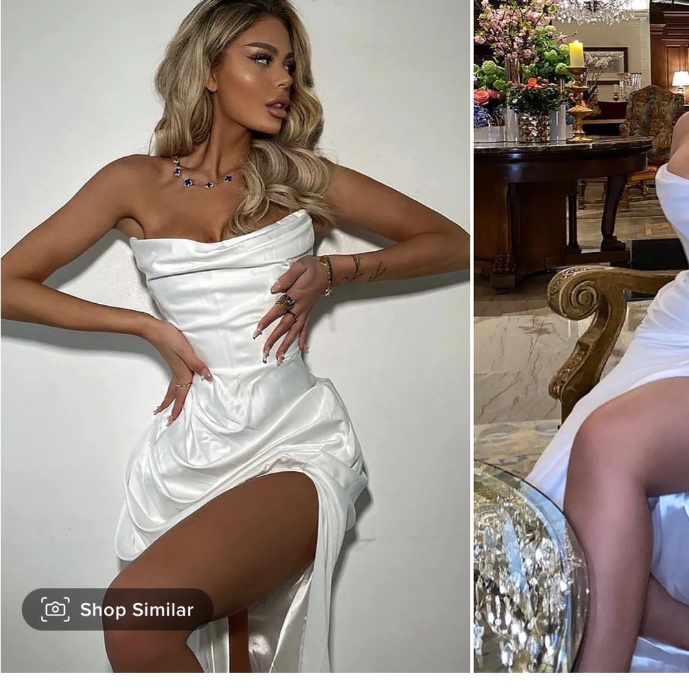 Fashion Nova White Satin Heart Maxi Dress